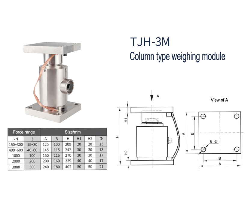 Maßzeichnung des Wägemoduls TJH-3M